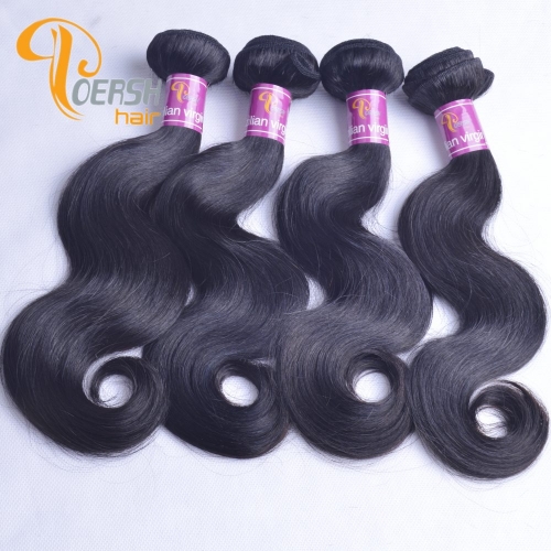 Poersh Hair 8A Uprocessed Raw Virgin Hair Top Quality 1B Natural Black Color Body Wave 4Pcs/Lot Human Hair Weft