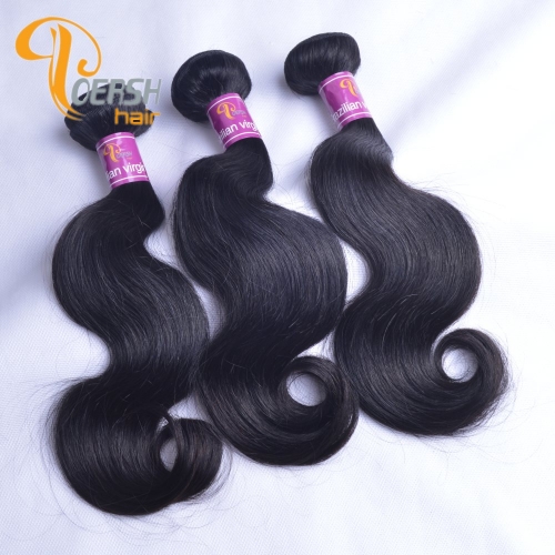 Poersh Hair Top Grade Unprocessed Raw Virgin Hair 1B Natural Black Color Top Quality Body Wave 3Pcs/Lot Human Hair Weft