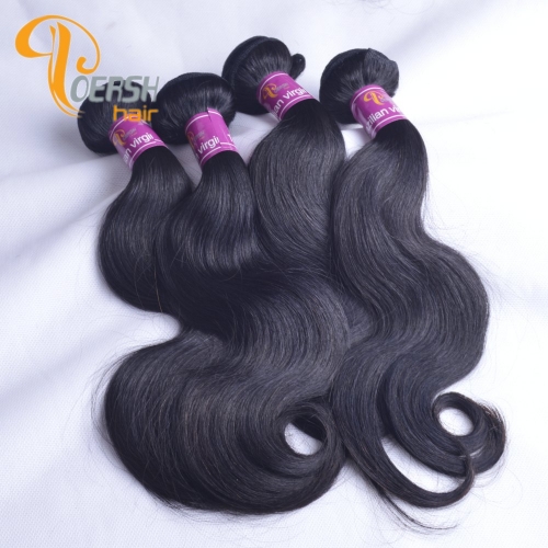 Poersh Hair Diamond Grade Uprocessed Raw Virgin Hair Top Quality 1B Natural Black Color Body Wave 4Pcs/Lot Human Hair Weft