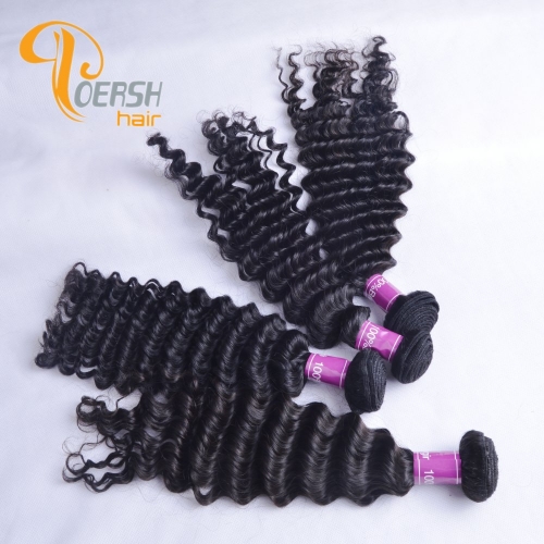 Poersh Hair Top Grade Uprocessed Raw Virgin Hair Top Quality 1B Natural Black Color Deep Wave 4Pcs/Lot Human Hair Weft