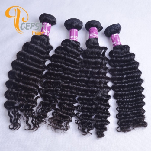 Poersh Hair 8A Uprocessed Raw Virgin Hair Top Quality 1B Natural Black Color Deep Wave 4Pcs/Lot Human Hair Weft