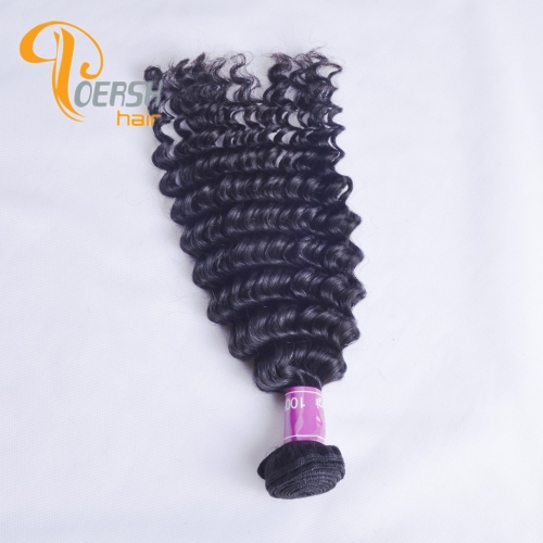 Poersh Hair Top Grade Unprocessed Raw Virgin Hair Top Quality 1B Natural Black Color Deep Wave 1Pc/Lot Human Hair Weft