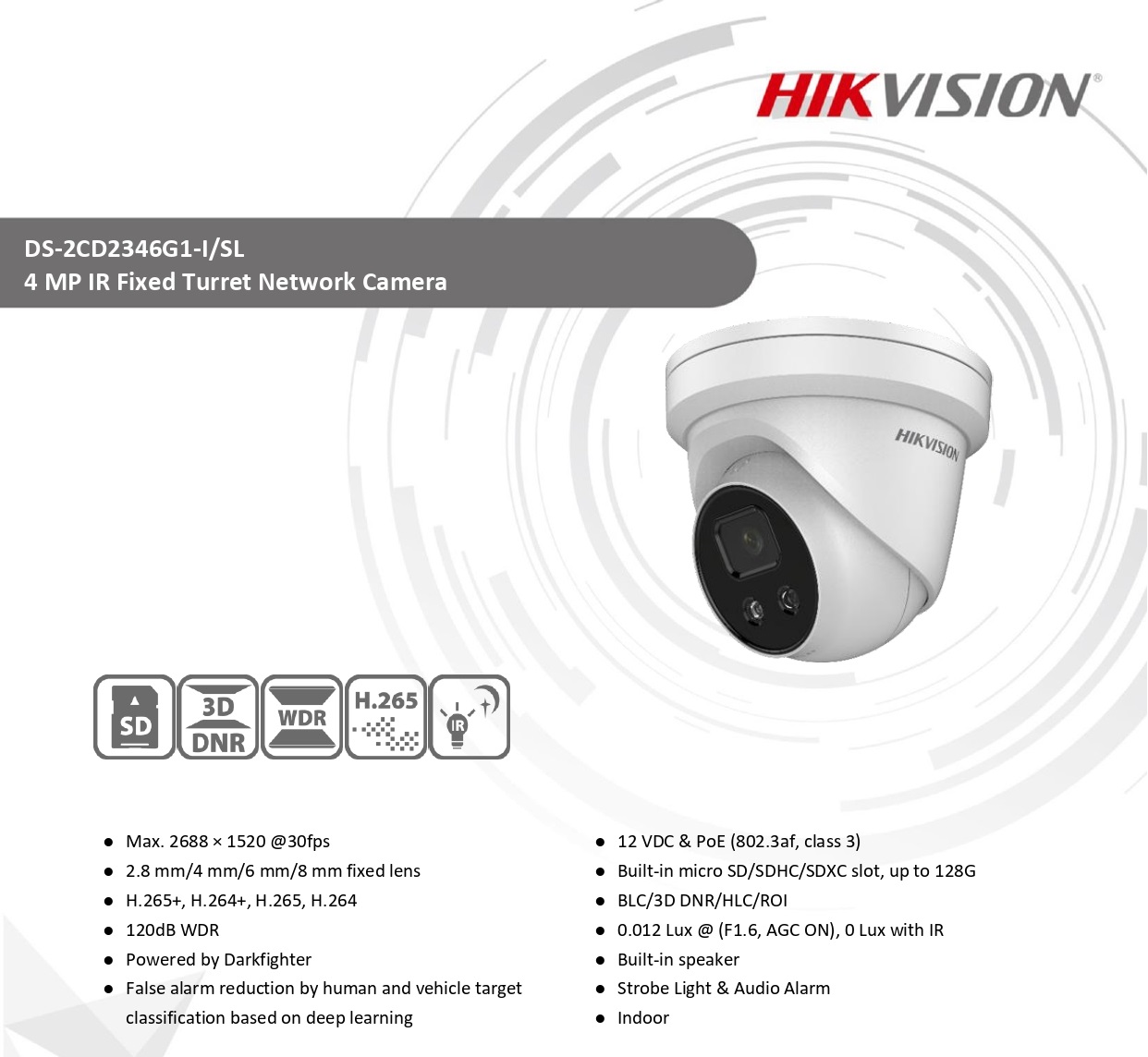 DS-2CD2346G1-I/SL | 4 MP Indoor AcuSense Fixed Turret Camera with ...