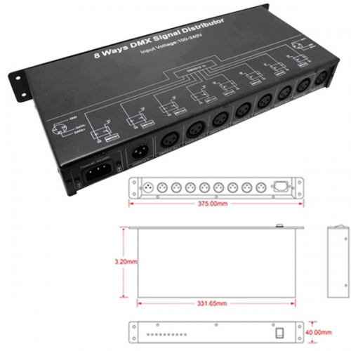 8×output ports professional DMX512 signal amplifier