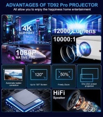 ThundeaL Portable Mini Projector TD92 Pro FHD 1080P Full HD Beam 4K Video WiFi Android Projector TD92Pro 3D Movie Home Theater