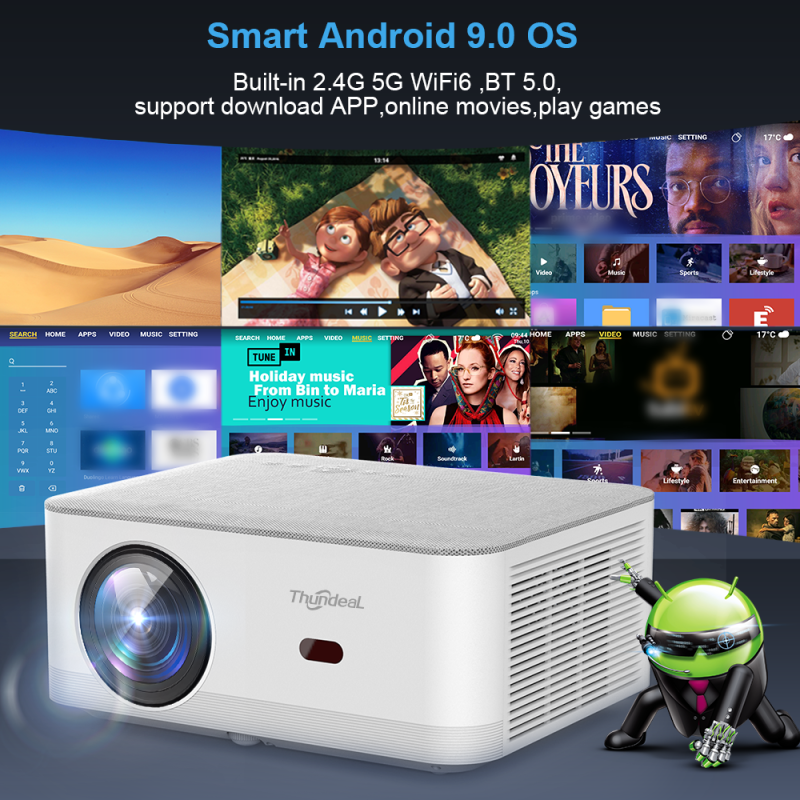 ThundeaL Portable Mini Projector TD92 Pro FHD 1080P Full HD Beam 4K Video WiFi Android Projector TD92Pro 3D Movie Home Theater