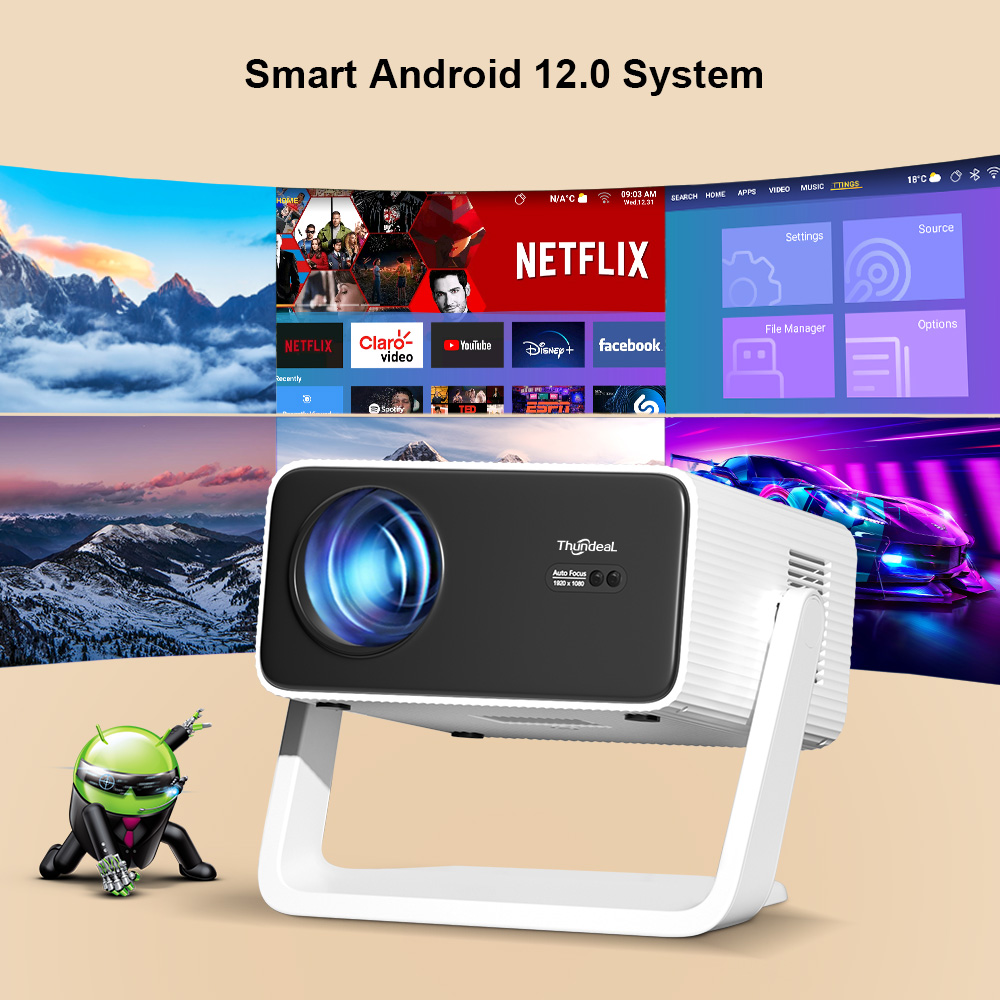 ThundeaL TD85W 4K Android Projector Full HD 1080P WIFI Auto Focus TD85 Home Theater Beam Projector for Movie Meeting Video
