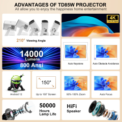 ThundeaL TD85W 4K Android Projector Full HD 1080P WIFI Auto Focus TD85 Home Theater Beam Projector for Movie Meeting Video