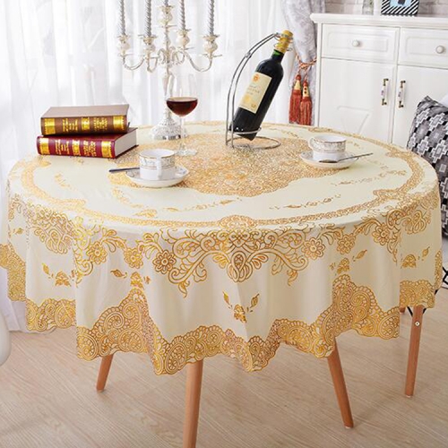 cheap gold pvc material plastic lace tablecloth China factory