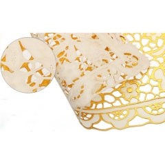 PVC 30*46cm gold lace oval placemat, oval vinyl lace placemats