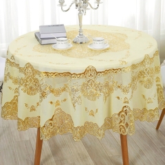 PVC lace with gold 132 round table cloth, gold table runner