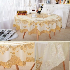 round table clothes for wedding wholesale, gold lace round tablecloth