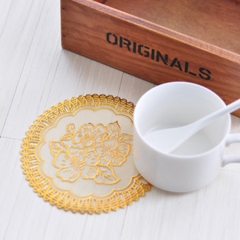 12cm , 16cm , 20cm , 30cm , 40cm , 50cm round PVC lace with gold round placemat round