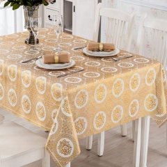 137cm PVC lace crochet table cloth with gold on the rolls