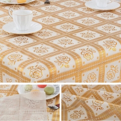 137cm PVC lace crochet table cloth with gold on the rolls