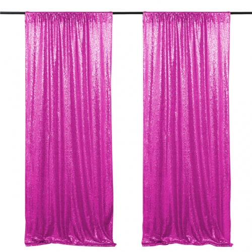 Fuchsia Sequin Backdrop 2 Panels 2FTx8FT Photo Backdrop Curtains Glitter Background for Wedding Party Stage Decorations