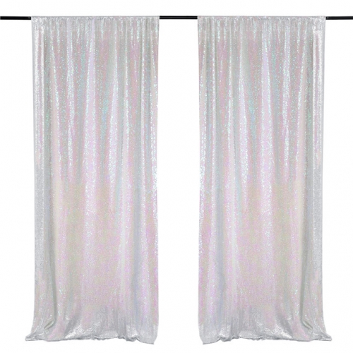White Iridescent Sequin Backdrop 2 Panels 2FTx8FT Photo Backdrop Curtains Glitter Party Backdrop for Wedding Birthday Bridal Decorations