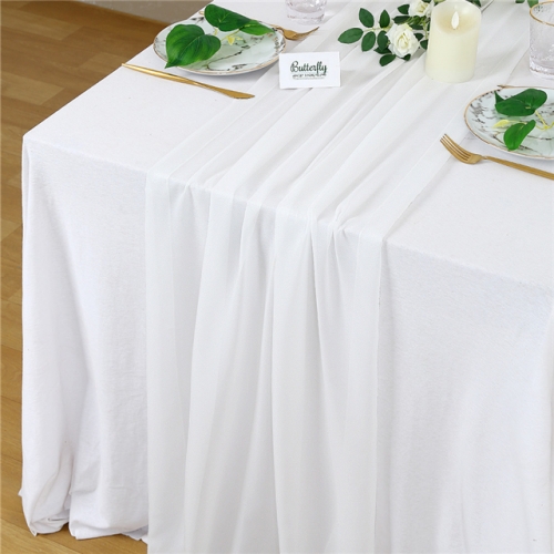 10ft White Chiffon Table Runner 27x120 Inches Romantic Rustic Wedding Table Runner Overlay Sheer Bridal Party Decorations