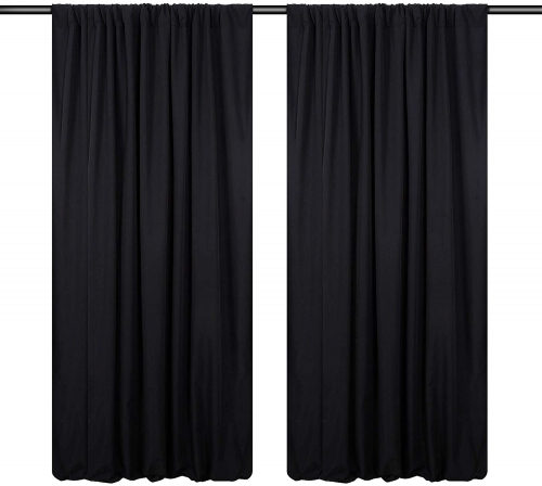 Black Backdrop Curtains 2 Panels 5ft x 10ft Polyester Photography Background Drapes for Party Ceremony Stage Decorations