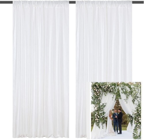 White Backdrop Curtains for Parties 2 Panels 5ft x 10ft Polyester Photography Background for Baby Shower Wedding Birthday Decorations