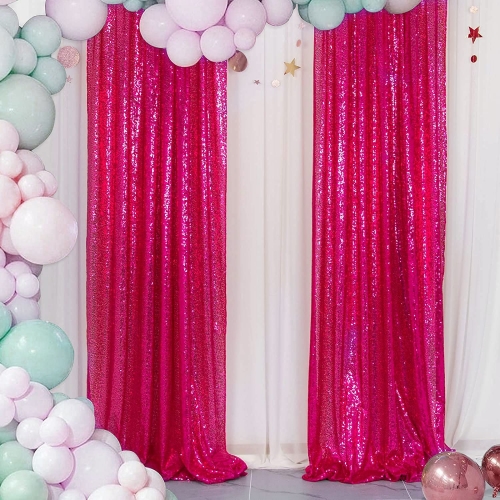 Fuchsia Sequin Backdrop Drapes 4 Panels 2FTx8FT Glitter Backdrop Curtains for Wedding Party Stage Decorations