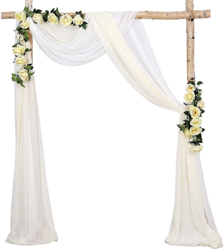 Ivory Wedding Arch Drapes 2 Panel White Ceremony Reception Backdrop 6 Yards for Arbor Wedding Holiday Parties Canopy Scarf