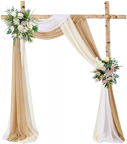 Wedding Arch Drapes 3 Panels 18FT Ivory and Nude Chiffon Fabric Drapery White Sheer Backdrop for Parties Stage Ceiling Swag Decoration