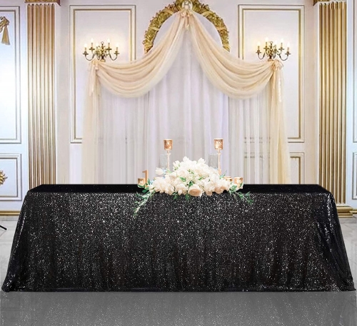 Halloween Black Sequin Tablecloth 60"x102" Sparkly Sequin Table Linen Shiny Sequin Tablecloth Wedding Event Decor