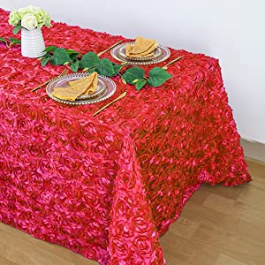 Red Rosette Tablecloth Rectangle Elegant Table Cover  Rosette Florals Satin Line for Wedding Party Table Decor