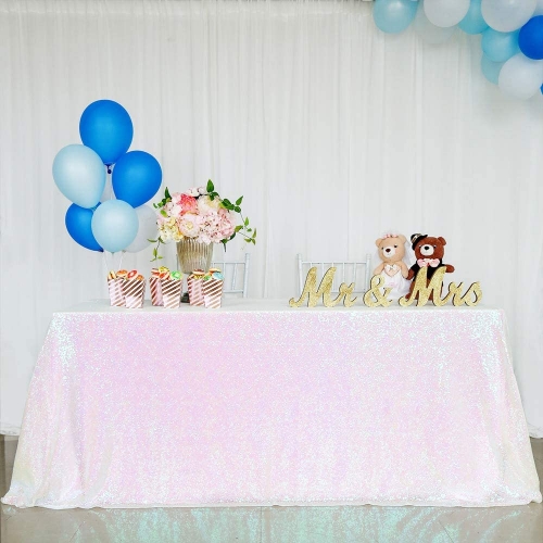 60x102inch Rectangle White Iridescent Sequin Tablecloth Square Sequins Table Linen Seamless Rectangle Tablecloth