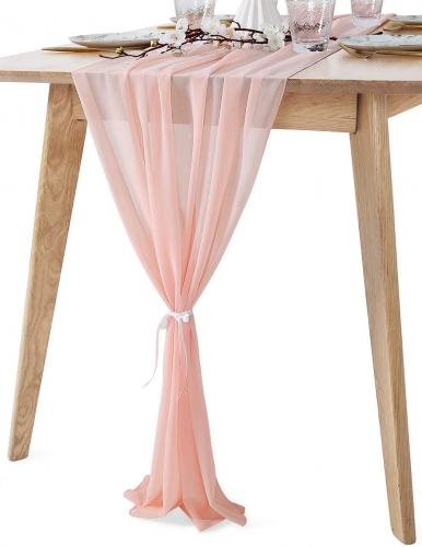 Light Peach Sheer Chiffon Table Runner 27 x 120 Inches Rustic Wedding Table Runner Overlay for Wedding Birthday Party Decoration
