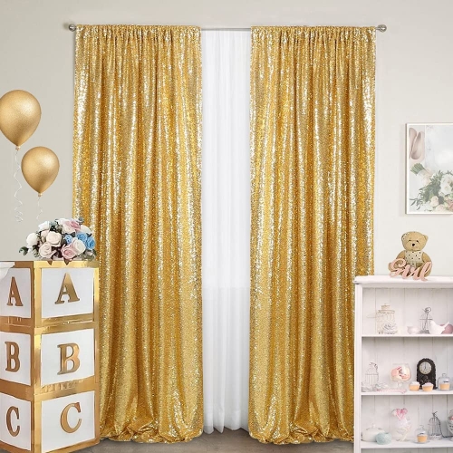 Gold Sequin Backdrop Drapes 2FTx8FT Glitter Backdrop Curtains for Wedding Party Stage Decorations