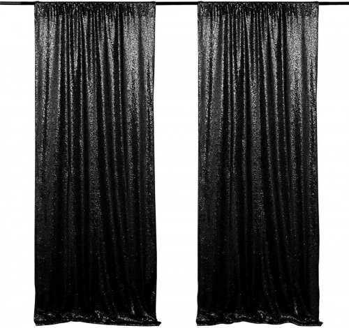 Sequin Backdrop Drapes Black 2 Panels 2FTx8FT Glitter Backdrop Curtains for Wedding Party Stage Decorations