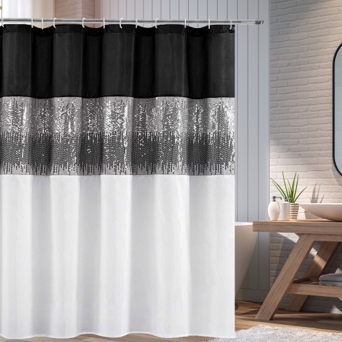 SoarDream Night Sky Shower Curtain | Sequin Fabric Shimmery Color Block Design for Bathroom, 72" x 72”