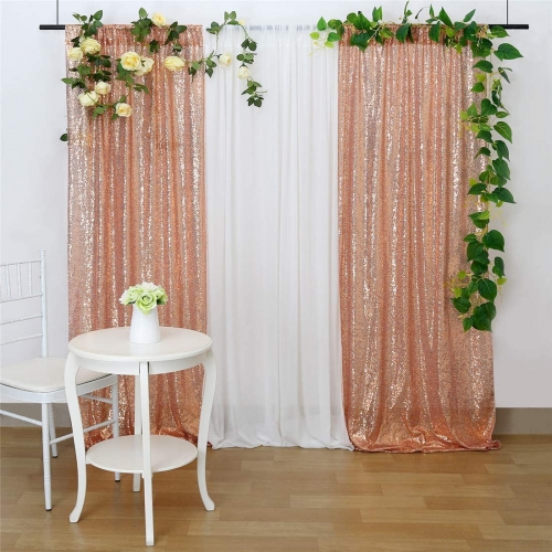 Rose gold Sequin Backdrop Drapes 2 Panels 2FTx8FT Glitter Backdrop Curtains for Wedding Party Stage Decorations