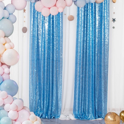 SoarDream Baby Blue Glitter Sequin Backdrop Curtains 2 Panels 2ftx8ft Baby Shower Party Backdrop