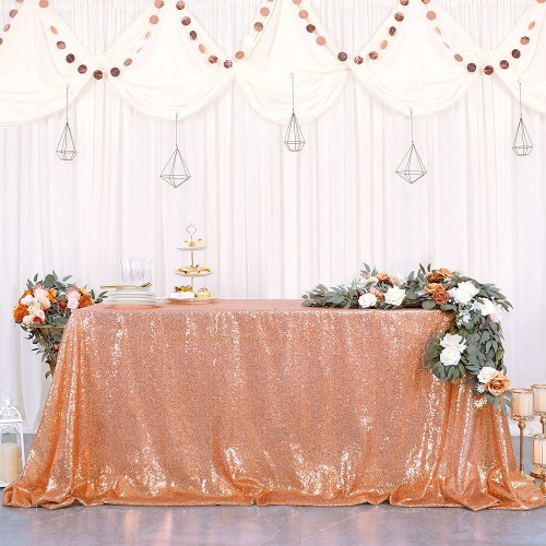 SoarDream 60x102inch Rectangle Rose Gold Sequin Tablecloth Seamless Sparkly Tablecloth for Halloween Thanksgiving Day Wedding Party Curtain Birthday C