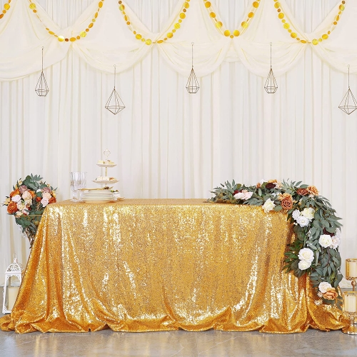 SoarDream Gold 60X102 Inches Sequin Tablecloth Seamless Rectangle Classy Elegant Tablecloth for Christmas Halloween Theme Party Sparkly Table Decorati