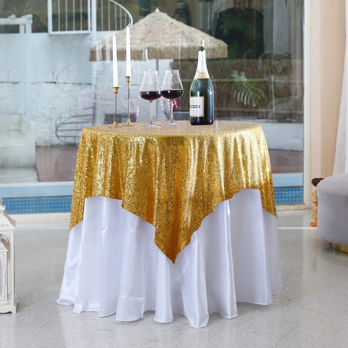SoarDream 50x50 inch Rectangle Gold Sequin Tablecloth Glitter Tablecloth Sequin Wedding Christmas Tablecloth