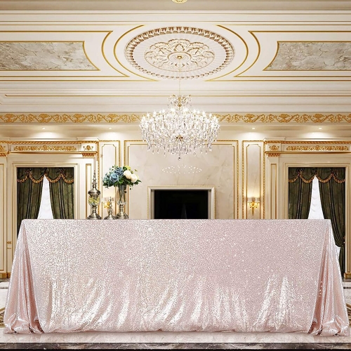 SoarDream Champagne Blush Sequin Tablecloth Rectangular 90x132inch Table Cloth for Parties Halloween Mother's Thanksgiving Day