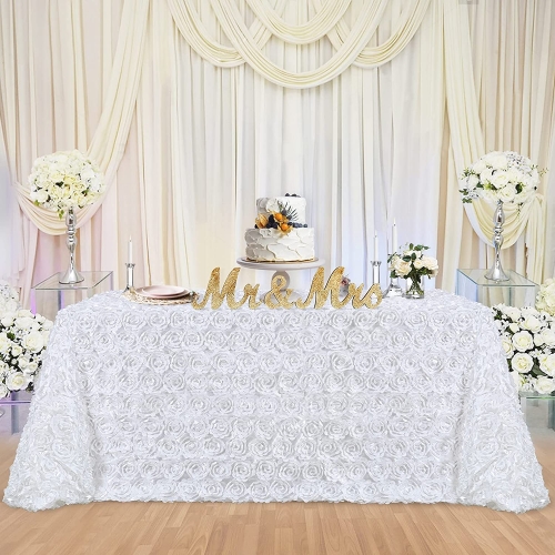 SoarDream 3D Floral Tablecloth Rectangular 60 x102 Inches White Tablecloth Rosette Fabric Rosette Florals Satin Tablecloths