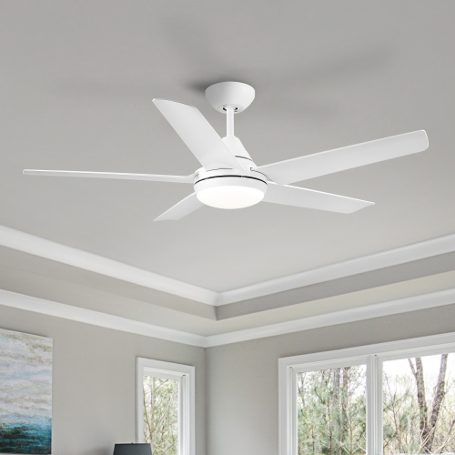 Modern 48 in 1-Light Integrated LED Indoor White Ceiling Fan Lighting with Remote