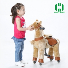 Light Brown Hair Walking Animal plush Mechanical ride on horse toy for playground