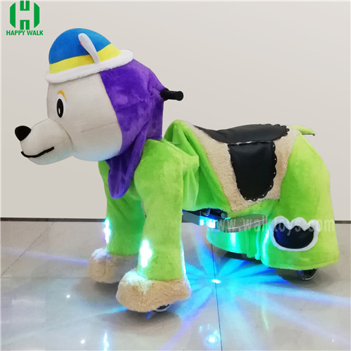 Green Wolf Dog Electric Ride on Stuffed Animal Toys at the Mall