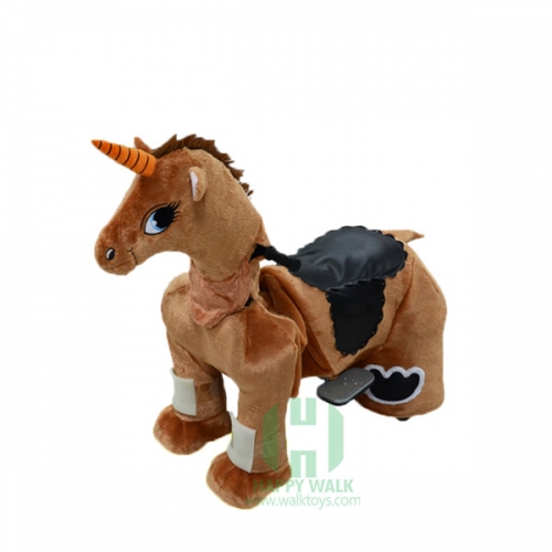Brown Unicorn Wild Animal Electric Walking Animal Ride for Kids Plush Animal Ride On Toy for Playground