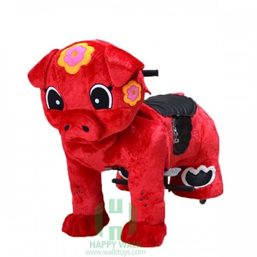 Red Piggy Wild Animal Electric Walking Animal Ride for Kids Plush Animal Ride On Toy for Playground