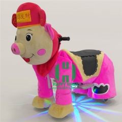 Pig in a Cap Scooter Electric Walking Animal Ride for Kids Plush Animal Ride On Toy for Playground