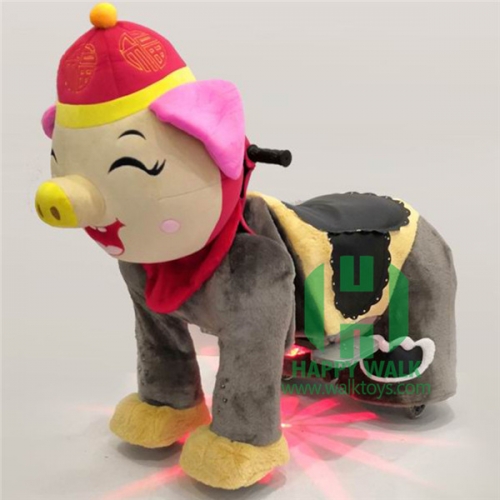 Pig in hats Electric Walking Animal Ride for Kids Plush Animal Ride On Toy for Playground