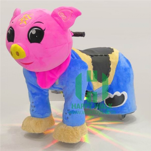 Pink Pig Electric Walking Animal Ride for Kids Plush Animal Ride On Toy for Playground