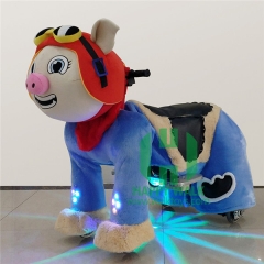 The Pig With The Goggles Scooter Electric Walking Animal Ride for Kids Plush Animal Ride On Toy for Playground